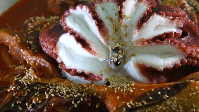 Octopus and fish in spicy Korean stew
