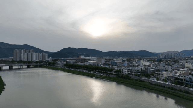 Cityscape with river and bridge