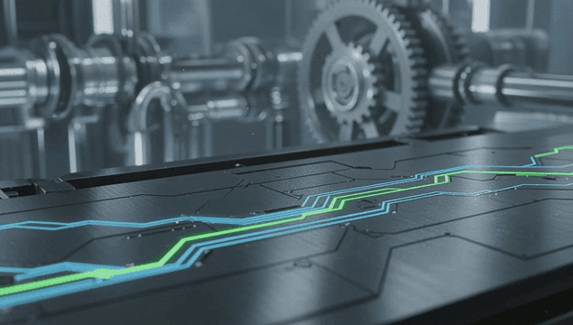 Futuristic circuit board with gears