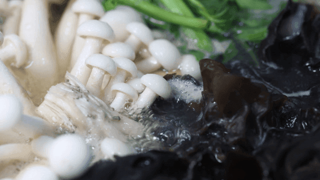 Mushroom stew boiling hot in pot