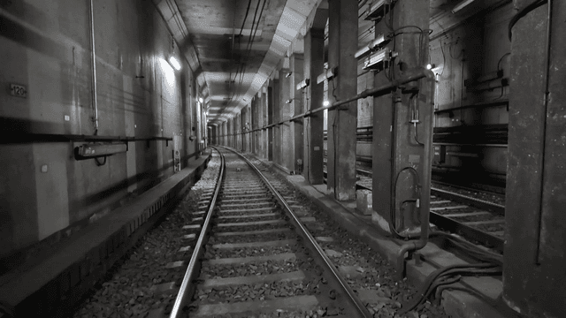 Underground subway tunnel with tracks