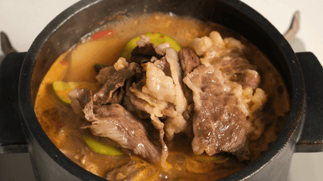 Beef soybean paste stew boiling in pot