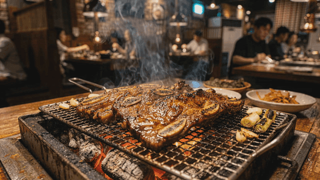 Sizzling marinated ribs on grill
