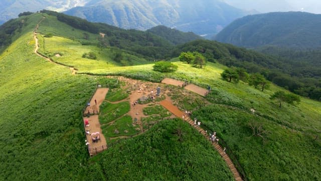 Scenic mountain trail with lush greenery