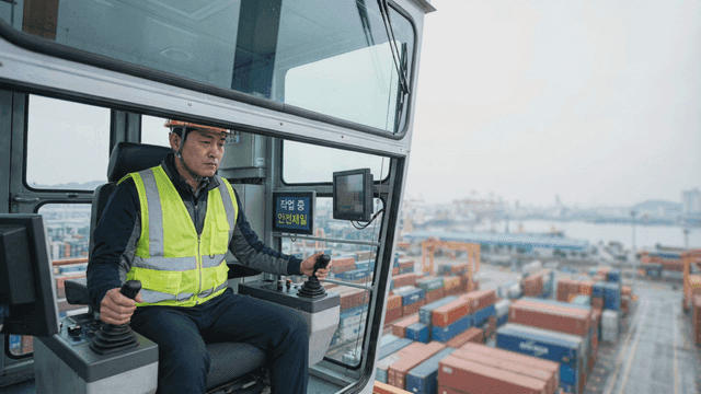 Crane operator managing cargo containers