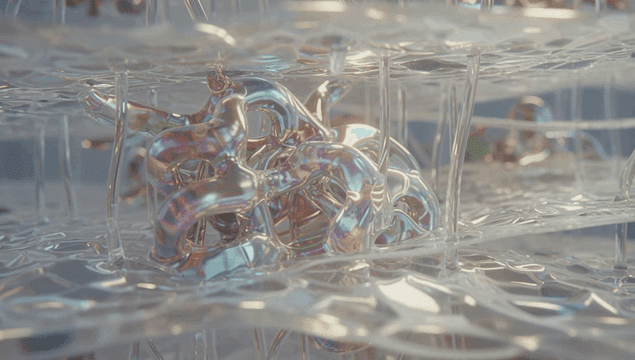 Intricate iridescent structures in layers