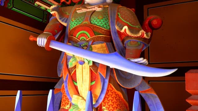 한국의 전통 사찰을 지키는 화려하게 장식된 사원 속 사천왕상