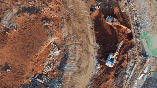 Construction site with excavators working