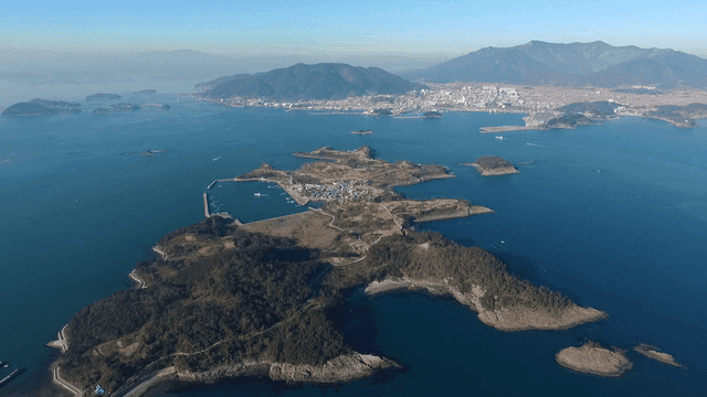 Aerial view of islands and coastline