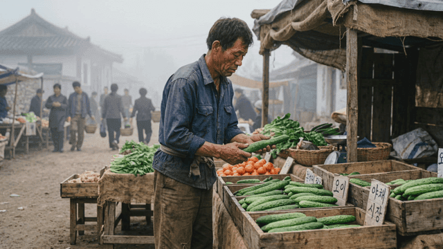 Merchant arranging vegetables at market