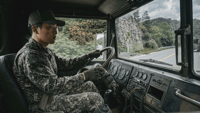 Soldier driving military vehicle