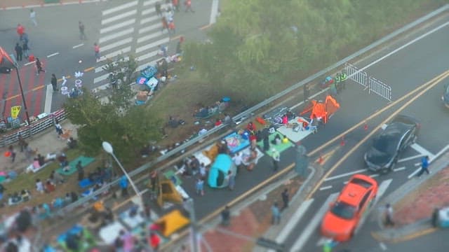 Overhead View of Busy City Street Scene