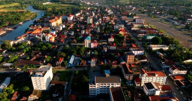 Aerial View of Tranquil River Town