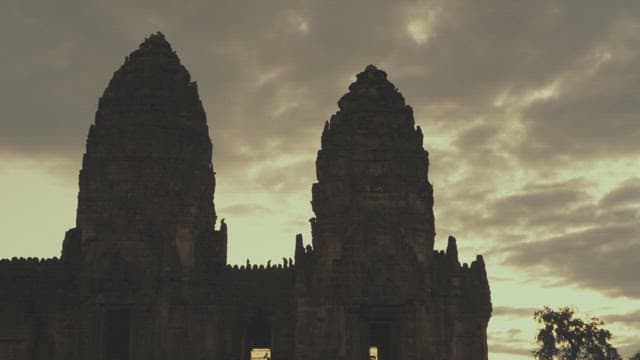 Silhouette of an Ancient Temple Illuminated by Dawn