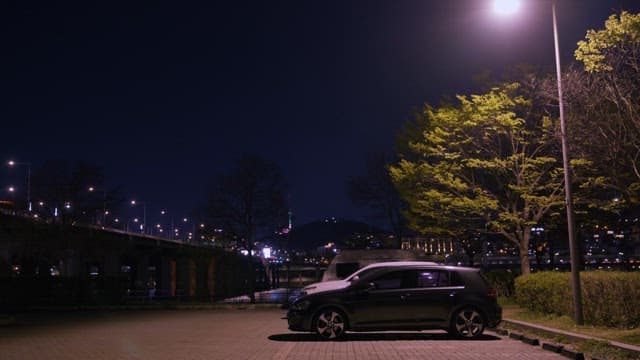 Quiet Night Parking Lot of Riverside Park