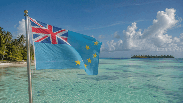 Tuvalu flag fluttering on tropical beach