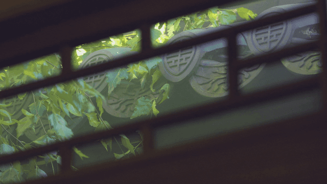 Traditional eaves roof with green leaves