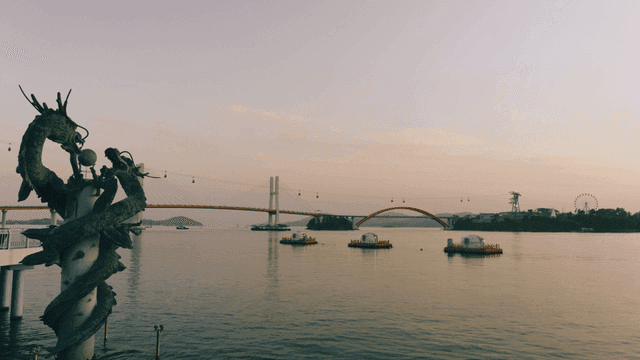 View of bridge and Ferris wheel