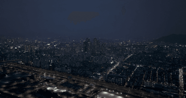 Night view of a bustling cityscape