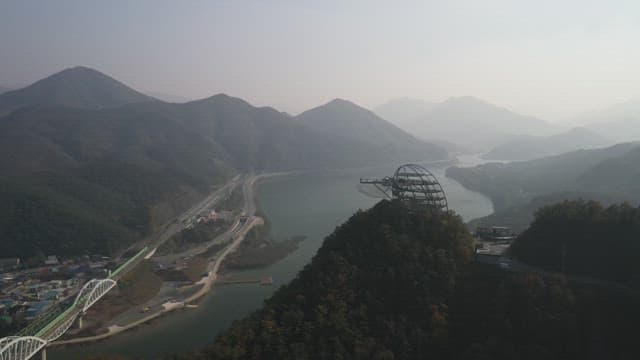 Scenic Mountains and River Seen from a Skywalk