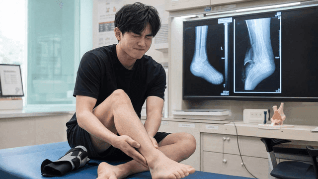 Male patient holding back at clinic