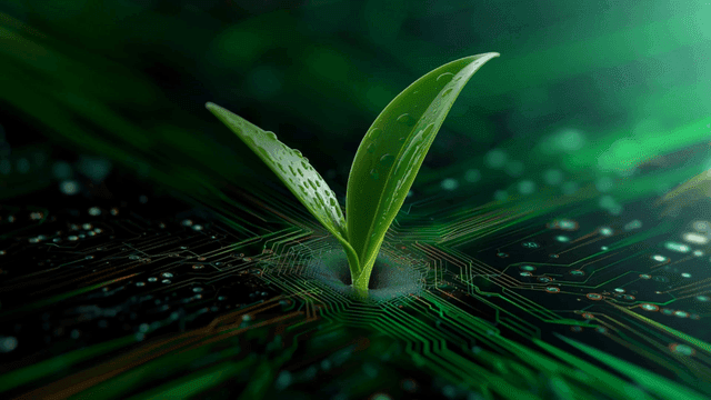 회로 기판에서 자라는 녹색 새싹