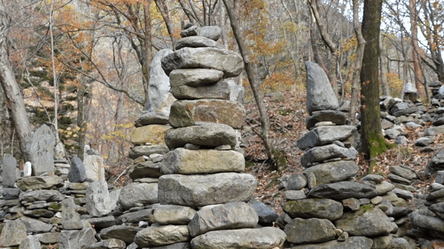 Stack of stones in quiet forest