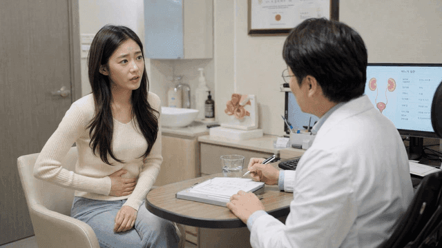 Female patient talking with doctor at urology clinic