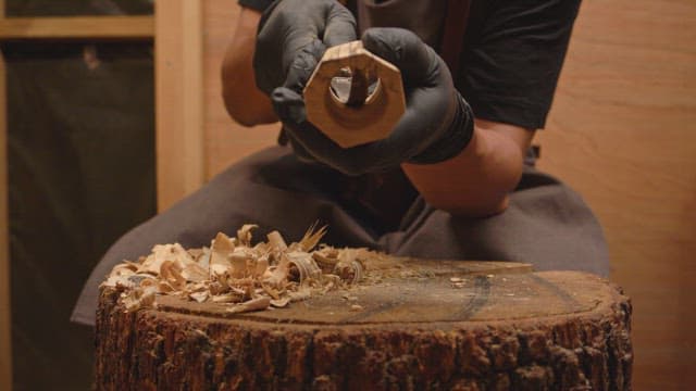 Wood carving in a workshop