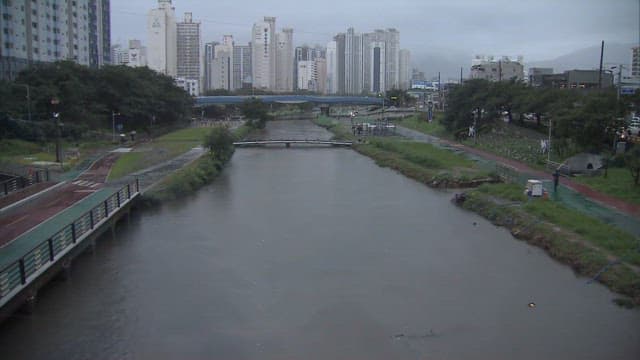 흐린 날의 도시 강변