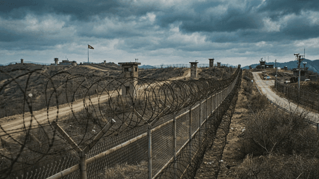 Barbed wire lining desolate border