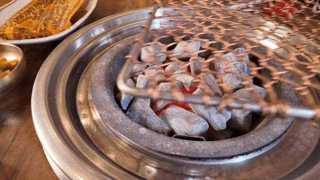 Barbecue grill with hot charcoal