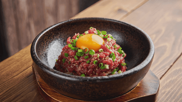 Korean beef tartare with egg yolk