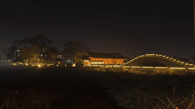Traditional Hanok in Night Garden