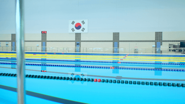 Indoor swimming pool with Korean flag