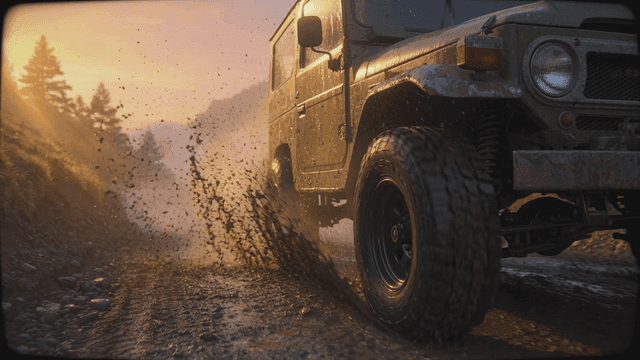 Off-road vehicle driving on a muddy path