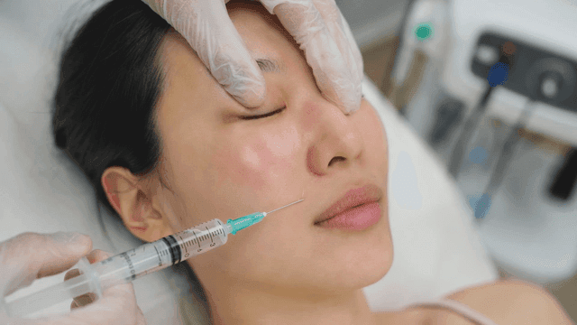 Woman getting injection in her face