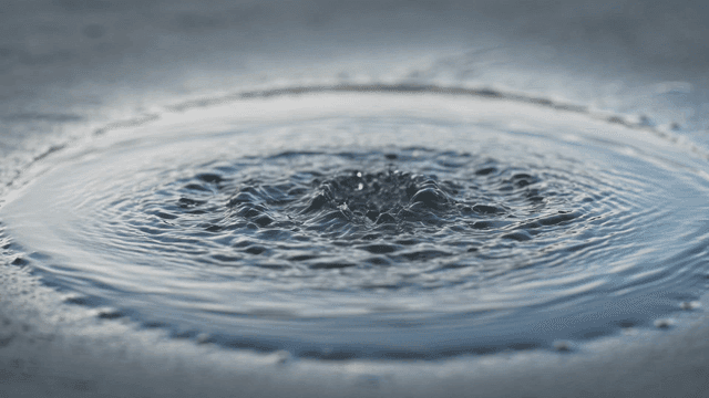 Water droplets falling and creating ripples