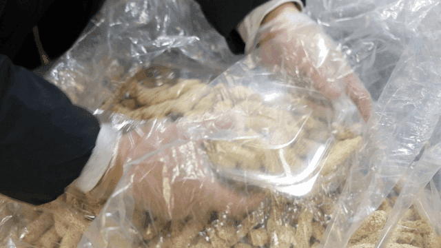 Hands packing traditional snacks in plastic