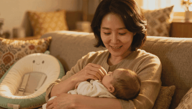 아기를 사랑스럽게 안고 있는 엄마