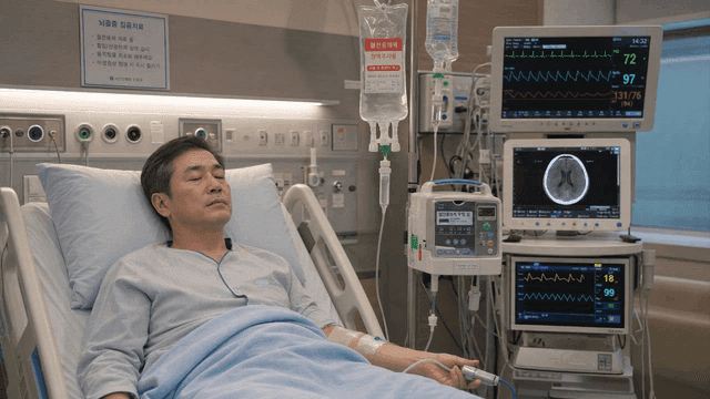 Elderly male patient resting in hospital bed