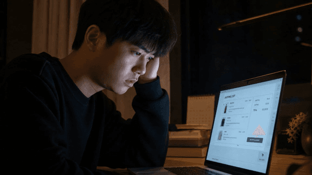 A man shopping online at night