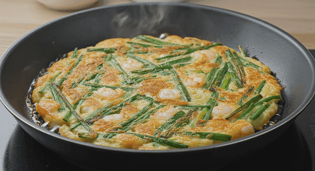 새우와 부추가 들어간 한국식 전