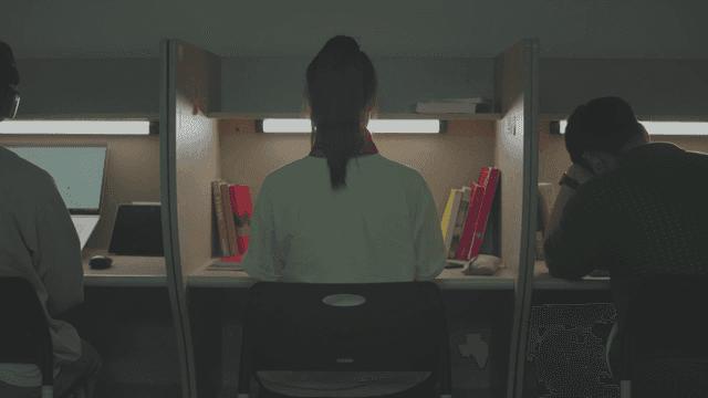 조용한 도서관에서 공부하는 학생들 뒷모습