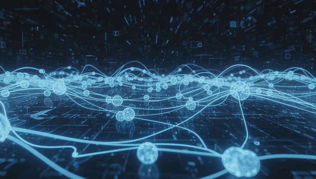 Digital network with glowing nodes