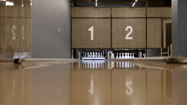 Bowling alley with pins set up