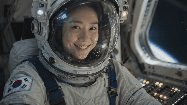 Astronaut smiling in spaceship cockpit