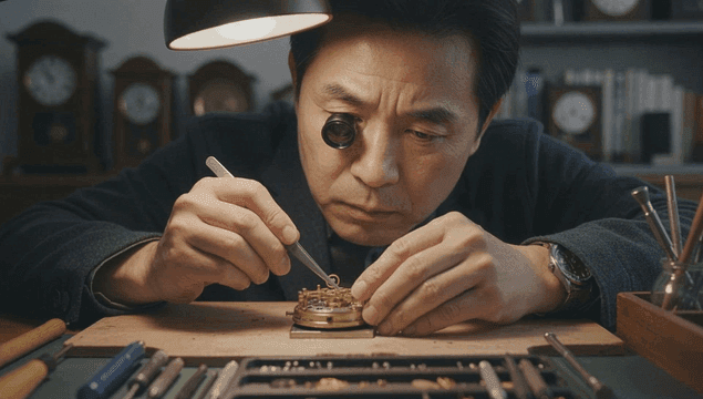 시계를 정성스럽게 수리하는 시계공
