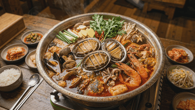 Steaming hot spicy seafood stew