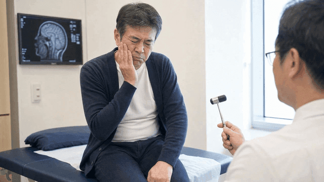 Patients with jaw pain consulting with doctor at clinic